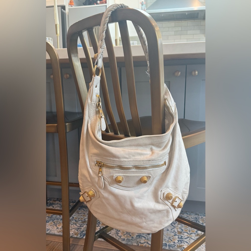 Cream Leather Shoulder Bag